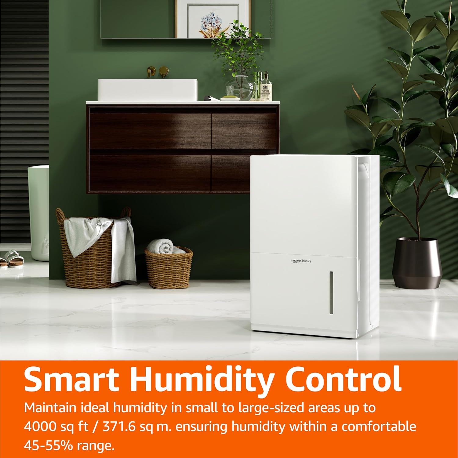 Basics Large Dehumidifier for Rooms, Energy Star Certified, Effectively Reduces Humidity, Timer, Auto-Defrost, Overflow Protection, up to 2500 SFT, 35 Pint, White