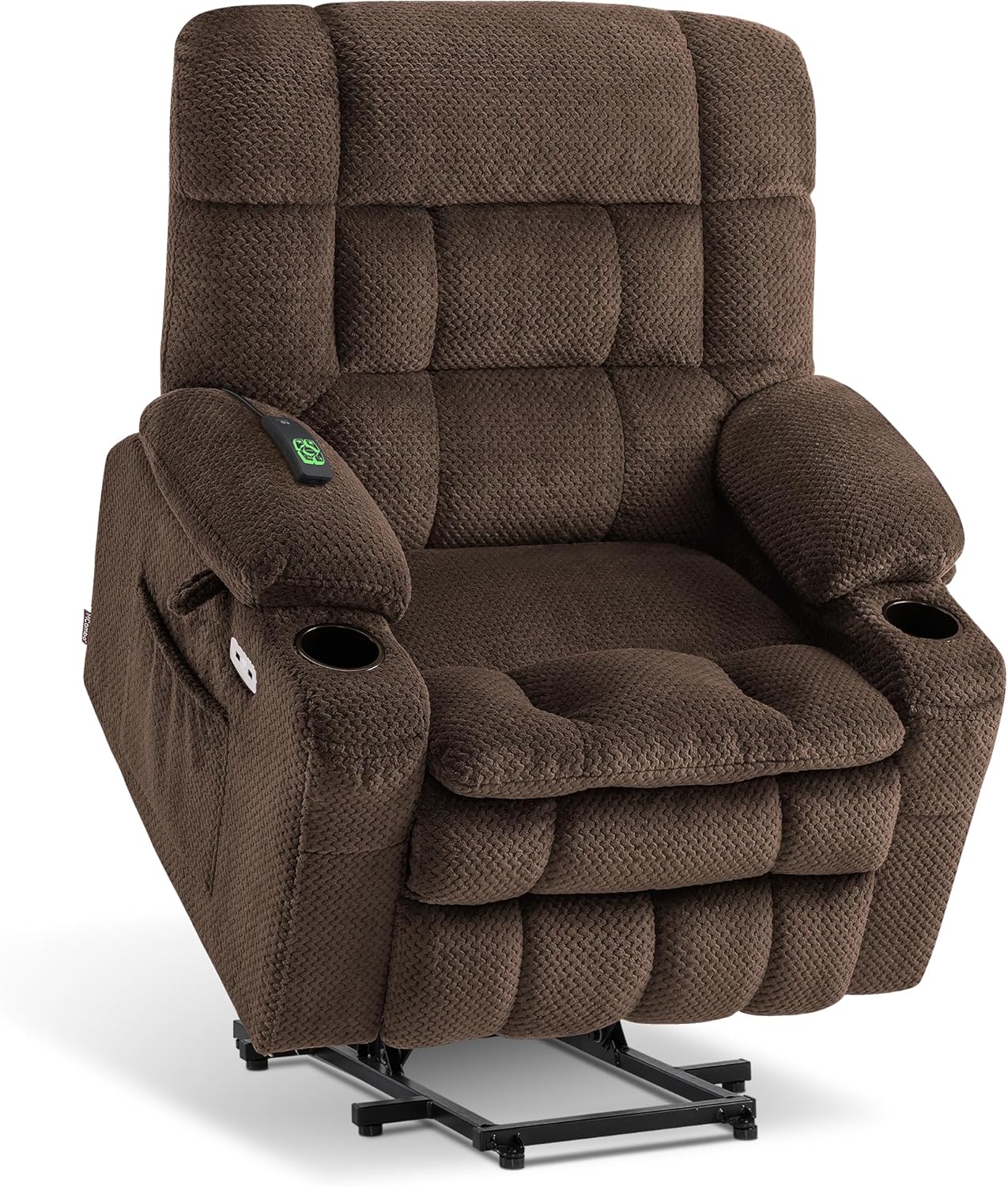 MCombo Dual Motor Power Lift Recliner Chair with Massage and Heat for Elderly People, Infinite Position, USB Ports, Cup Holders, Fabric 7890 (Medium, Yale Blue)