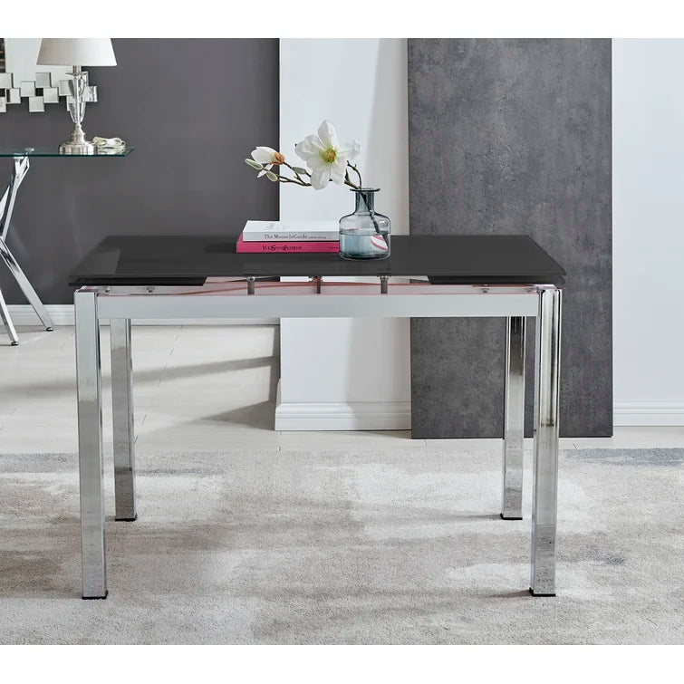 Wolcott Ana Luxury Glass and Chrome Extendable Dining Table - Modern Design Kitchen Table
