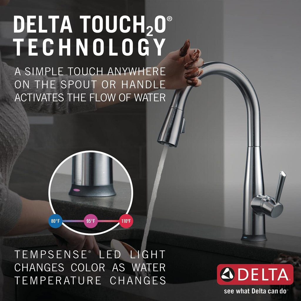 Delta Essa Touchless Kitchen Faucet with Touch Technology, Brushed Nickel Kitchen Sink Faucet with Pull Down Sprayer, Single Hole, Arctic Stainless 9113TL-AR-DST