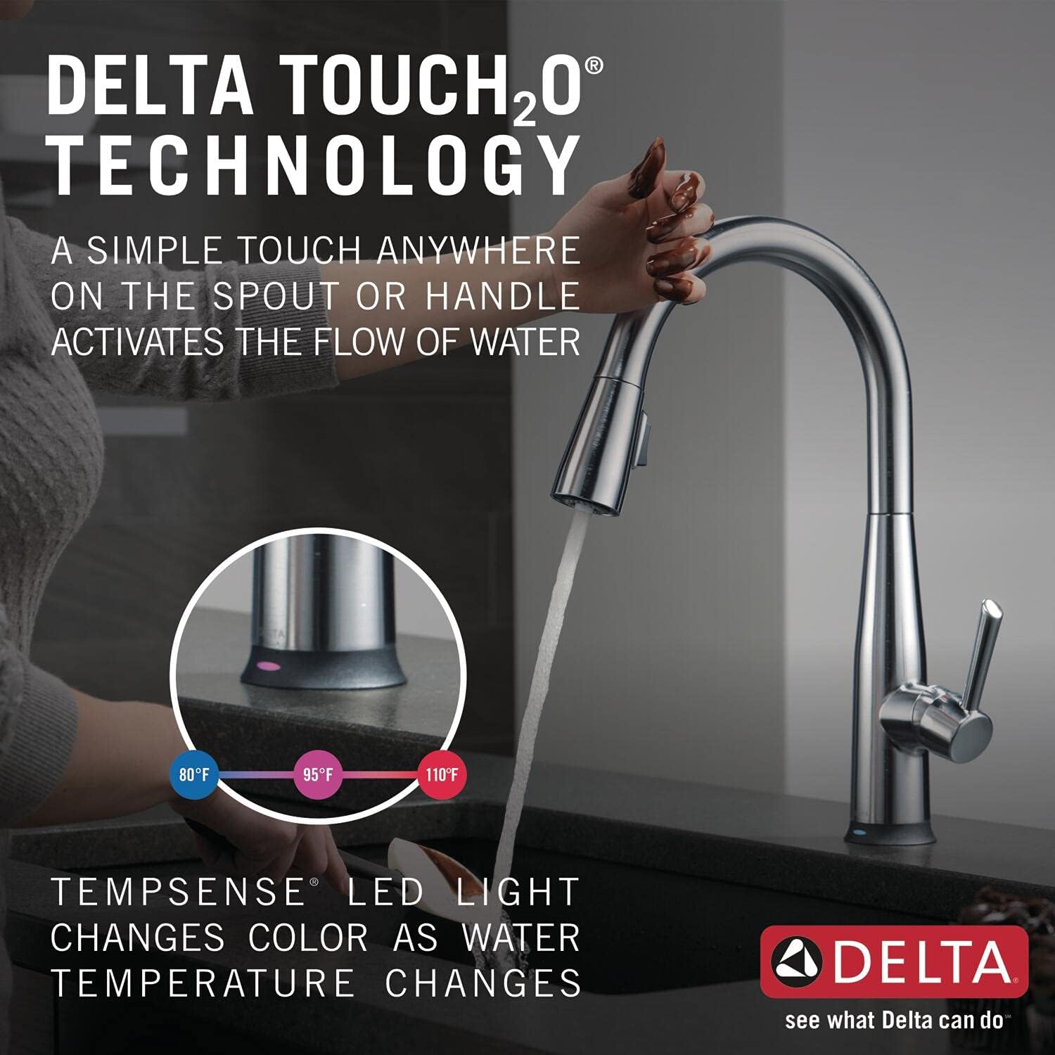 Delta Essa Touchless Kitchen Faucet with Touch Technology, Brushed Nickel Kitchen Sink Faucet with Pull Down Sprayer, Single Hole, Arctic Stainless 9113TL-AR-DST