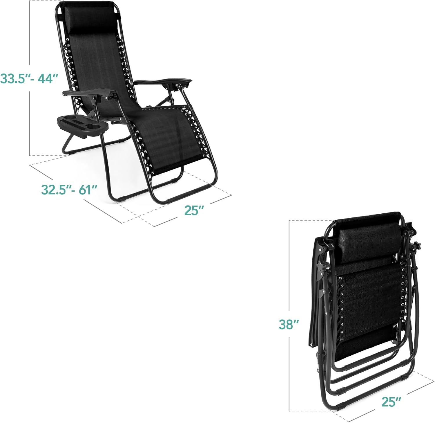 Best Choice Products Set of 2 Adjustable Steel Mesh Zero Gravity Lounge Chair Recliners w/Pillows and Cup Holder Trays - Beige