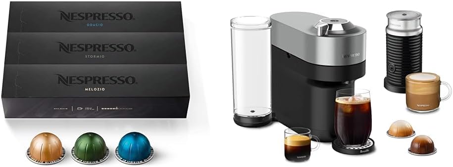 Nespresso Vertuo POP+ Deluxe Coffee and Espresso Machine by Breville, Titan and Capsules, Medium and Dark Roast Coffee, Variety Pack