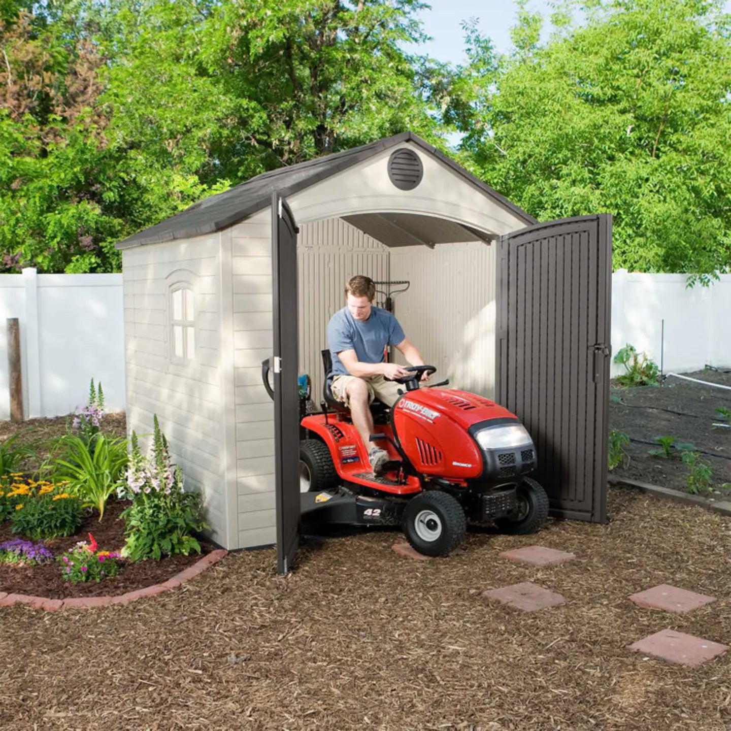 Lifetime 8 Ft. x 7.5 Ft. High-Density Polyethylene Outdoor Storage Shed with Steel-Reinforced Construction