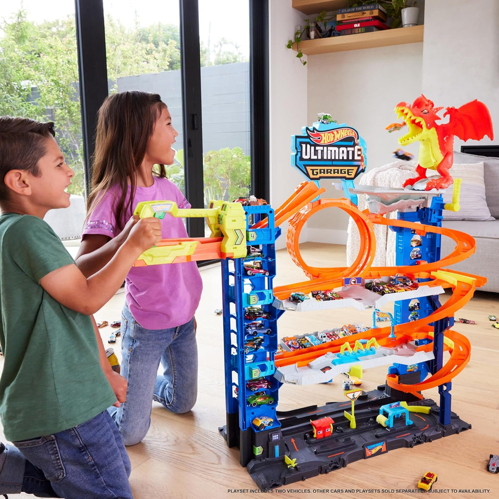 Hot Wheels City Ultimate Garage Playset with 2 Die-Cast Cars, Toy Storage for 50+ 1:64 Scale Cars, 4 Levels of Track Play + 50-Pack of 1:64 Scale Vehicles