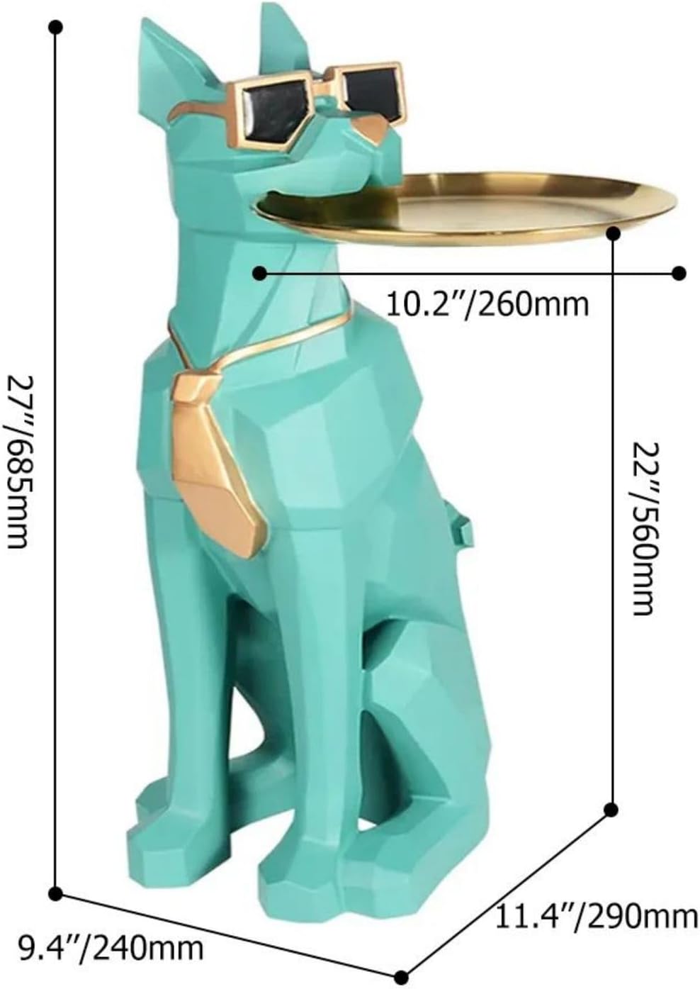 homary Modern Resin Dog Sculpture Geometric Standing Statue Cute End Side Table with Metal Storage Tray Tissue Box (White)