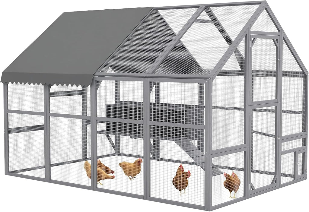 PawHut Large Chicken Run, Wooden Chicken Coop with Waterproof & Anti-UV Cover, Split Door, 4 Nesting Boxes, Roosting Bar, Walk-in Chicken Pen for 8-12 Chickens, for Backyard, Farm, 9' x 6' x 6'