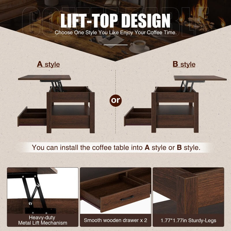 Eoghan Lift Top Coffee Table with 2 Drawers