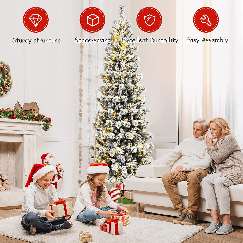Goplus 7ft Artificial White Christmas Tree Xmas Pine Tree with Solid Metal Legs Perfect for Indoor and Outdoor Holiday Decoration