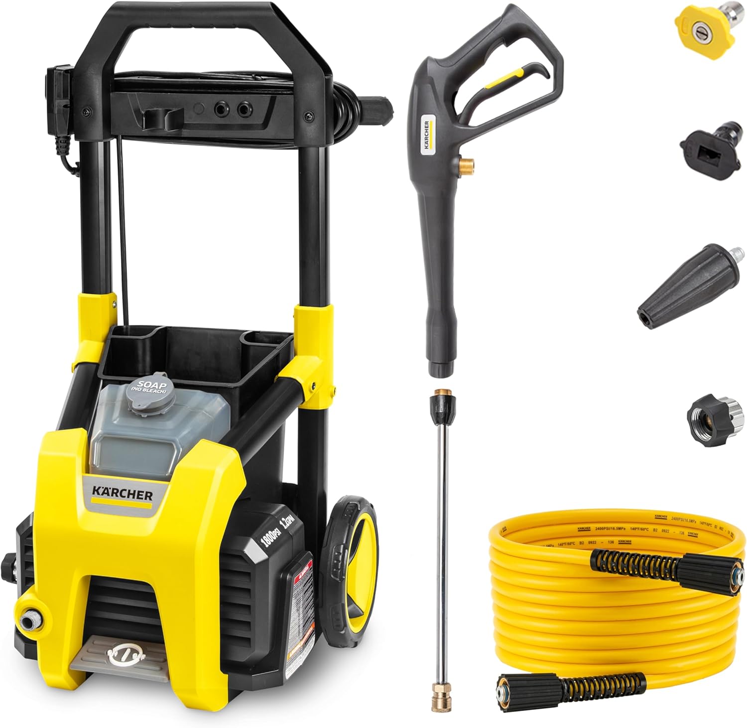 Electric Karcher Pressure Washer K1700, Max 2125 PSI, 3 Spray Nozzles, Detergent Tank, For Cars, Driveways, Siding, Patios, 1.46 max. GPM