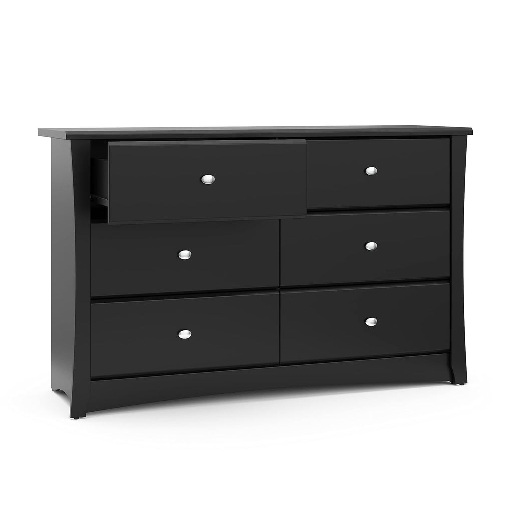 Storkcraft Crescent 6 Drawer Double Dresser (Pebble Gray) – GREENGUARD Gold Certified, For Nursery, Dresser, Kids Nursery Organizer, Chest of Drawers