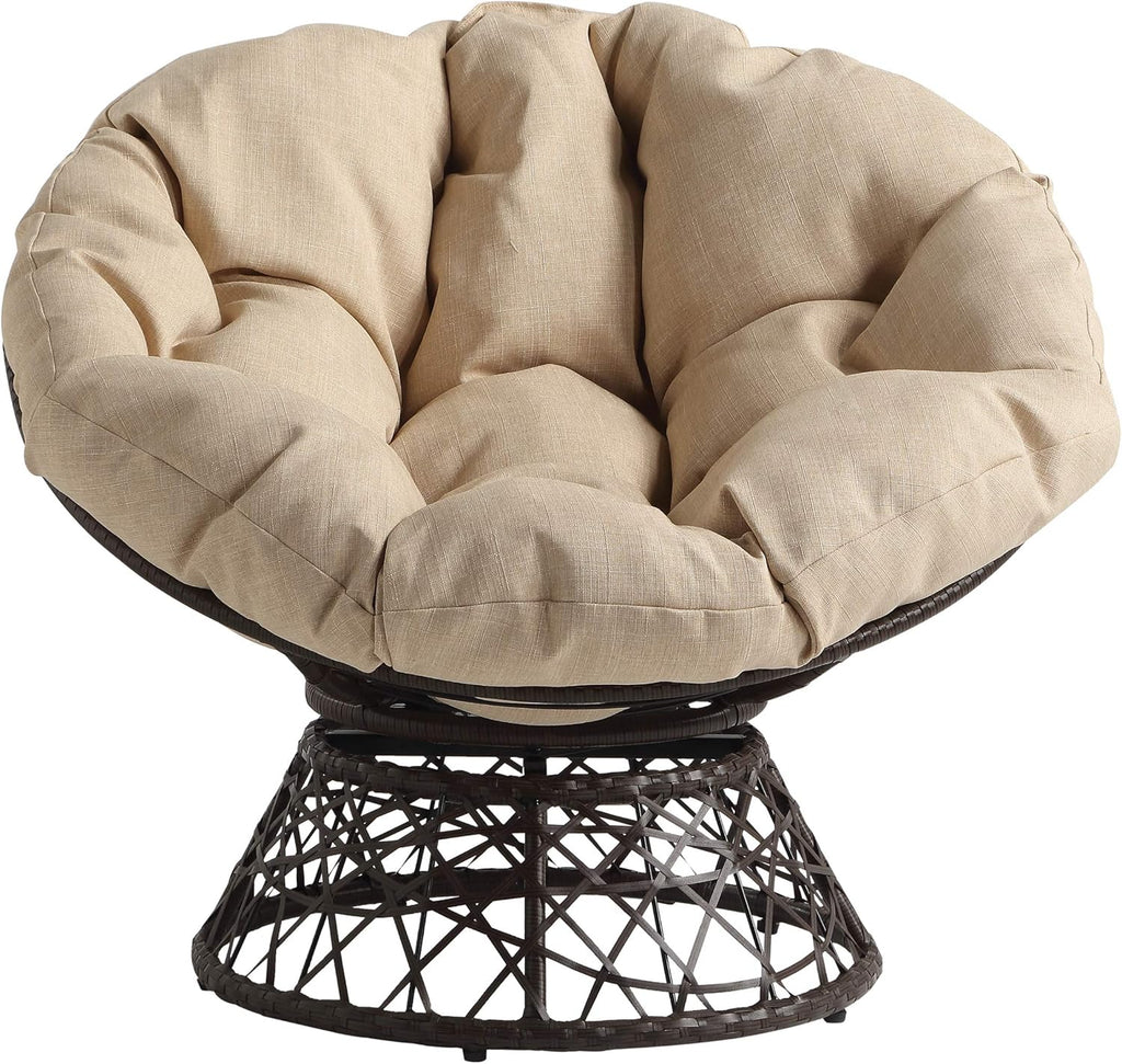 OSP Home Furnishings Wicker Papasan Chair with 360-Degree Swivel, Brown Frame with Brown Cushion