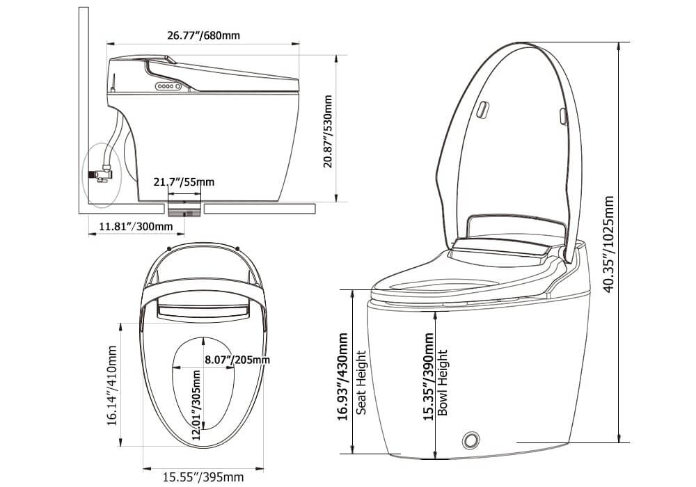 Hynova AX1 Automatic Smart Bidet Toilet, Auto Open/Close Lid Black 1.28 GPF, cUPC & ETL
