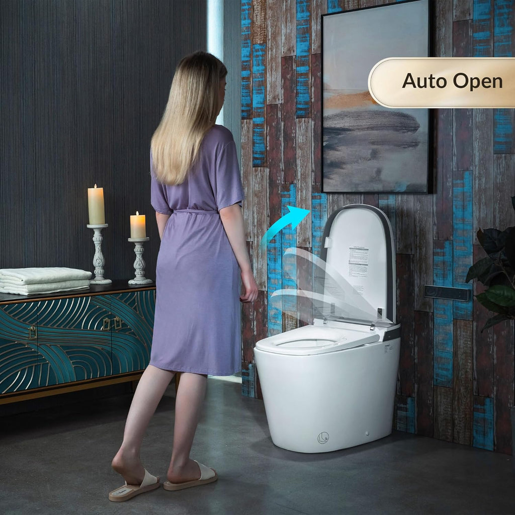 WOODBRIDGE Smart Bidet Toilet with 1000 Gram MaP Flush Score,Auto Open/Close,Foam Shield,Auto Flush,Foot Sensor,Movement Drying,Heated Seat,ADA Chair Height,One Piece Toilet with Tank Built in