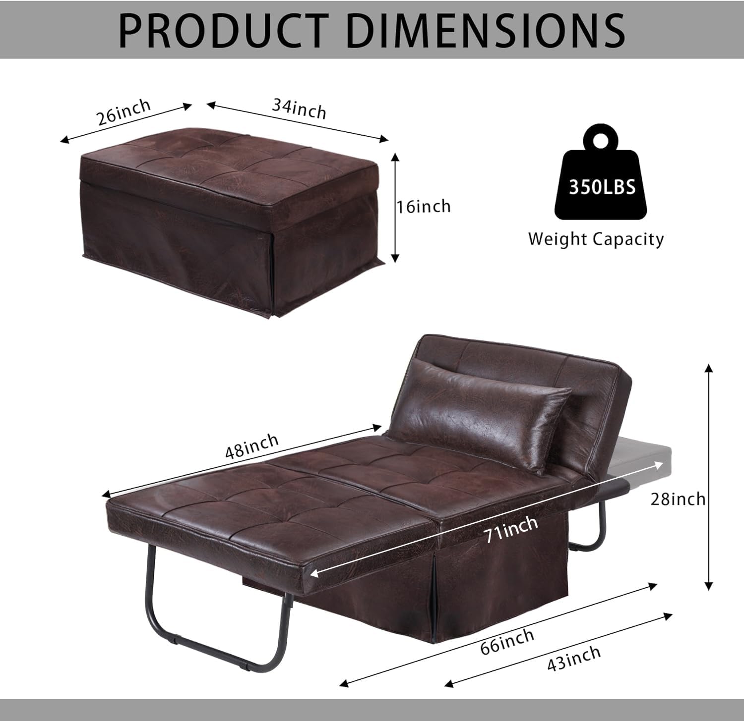 Sofa Bed, 4 in 1 Multi-Function Folding Ottoman Breathable Linen Couch Bed with Adjustable Backrest Modern Convertible Chair for Living Room Apartment Office
