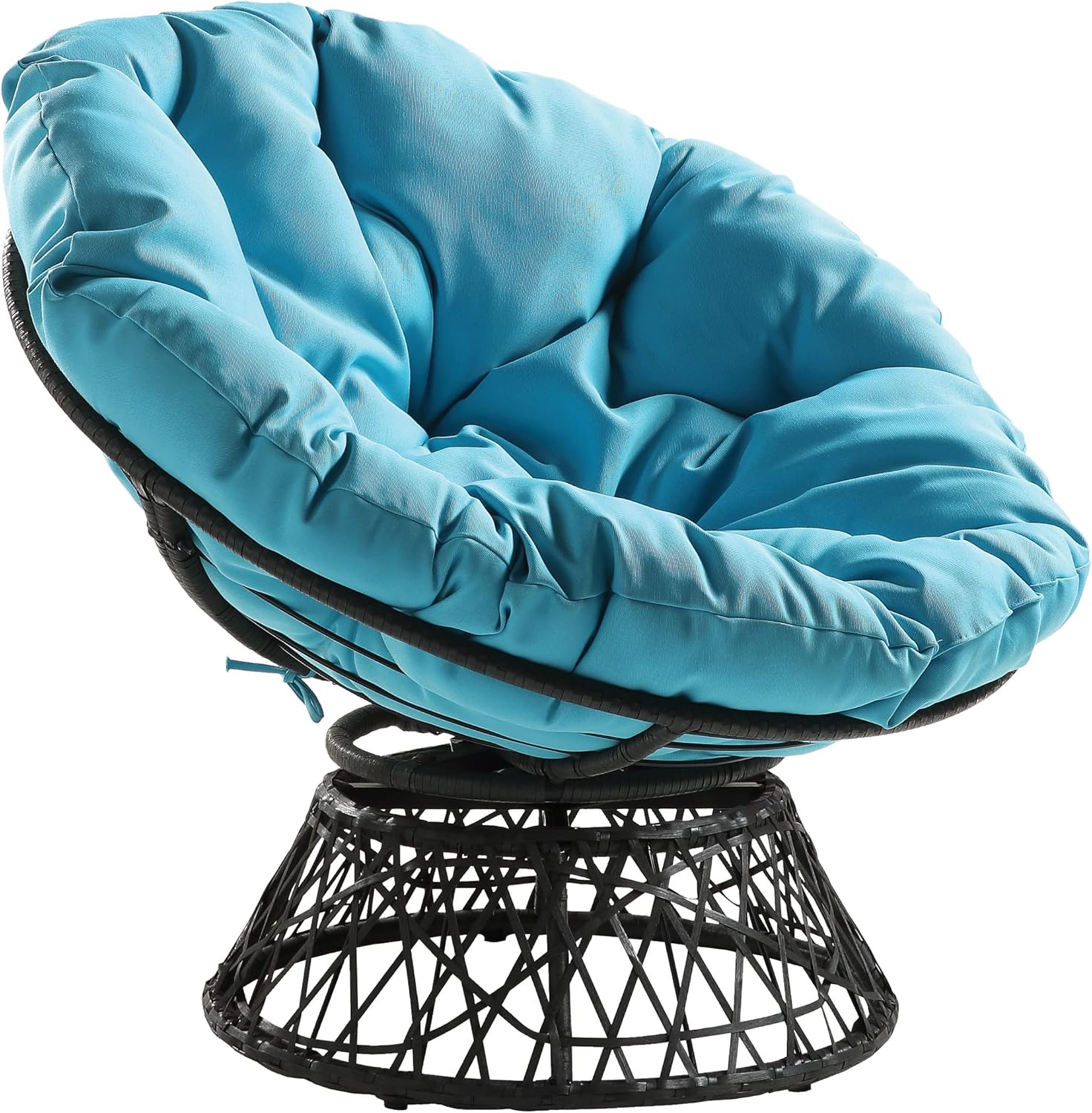 OSP Home Furnishings Wicker Papasan Chair with 360-Degree Swivel, Brown Frame with Brown Cushion