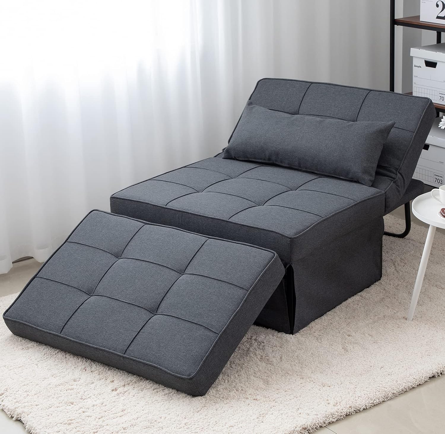 Sofa Bed, 4 in 1 Multi-Function Folding Ottoman Breathable Linen Couch Bed with Adjustable Backrest Modern Convertible Chair for Living Room Apartment Office