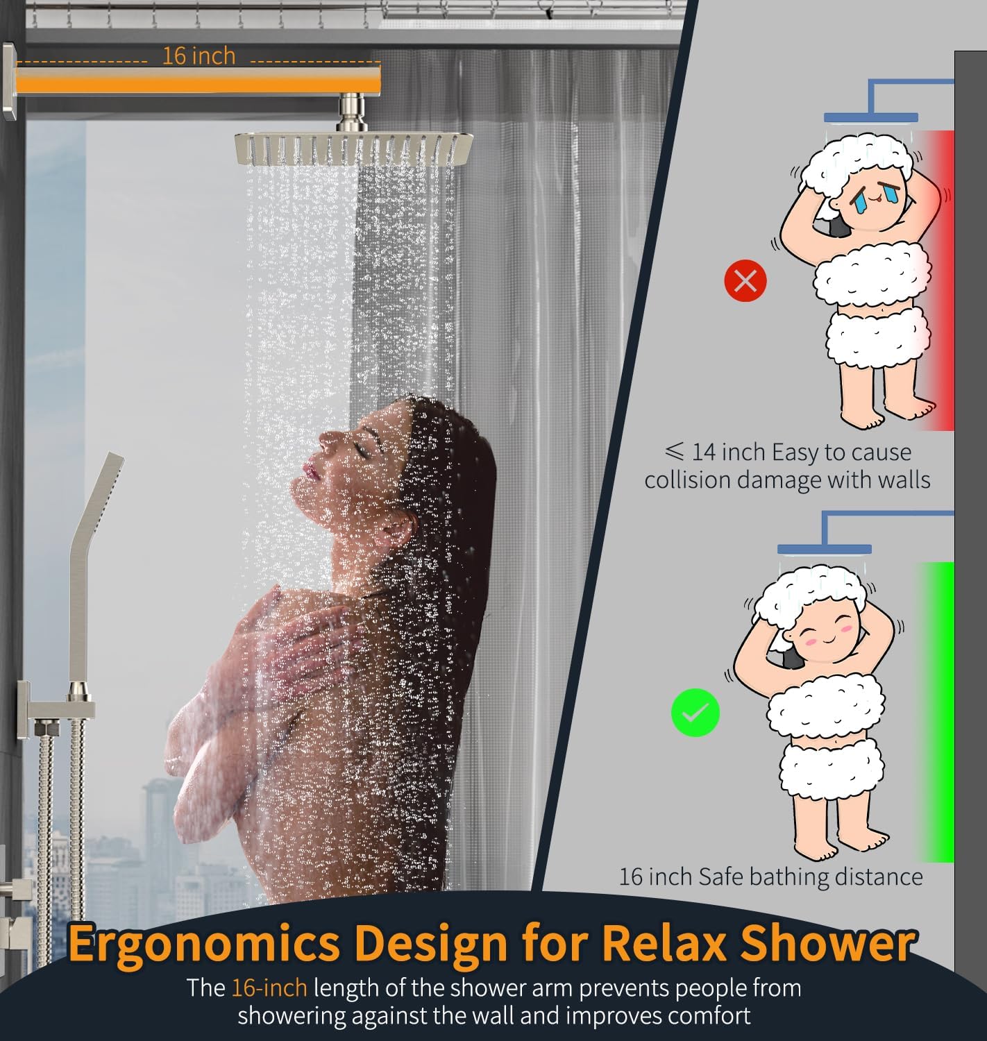 SR SUN RISE 12 Inches Matte Black Shower System 12 Inch Brass Bathroom Luxury Rain Mixer Shower Combo Set Wall Mounted Rainfall Shower Head System Shower Faucet Rough-in Valve Body and Trim Included