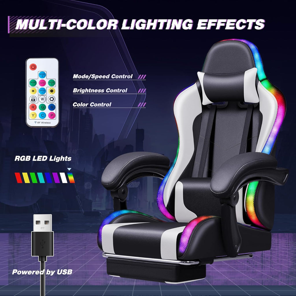 Homall Gaming Chair, Video Game Chair with Footrest and Massage Lumbar Support, Ergonomic Computer Chair Height Adjustable with Swivel Seat and Headrest (Grey)