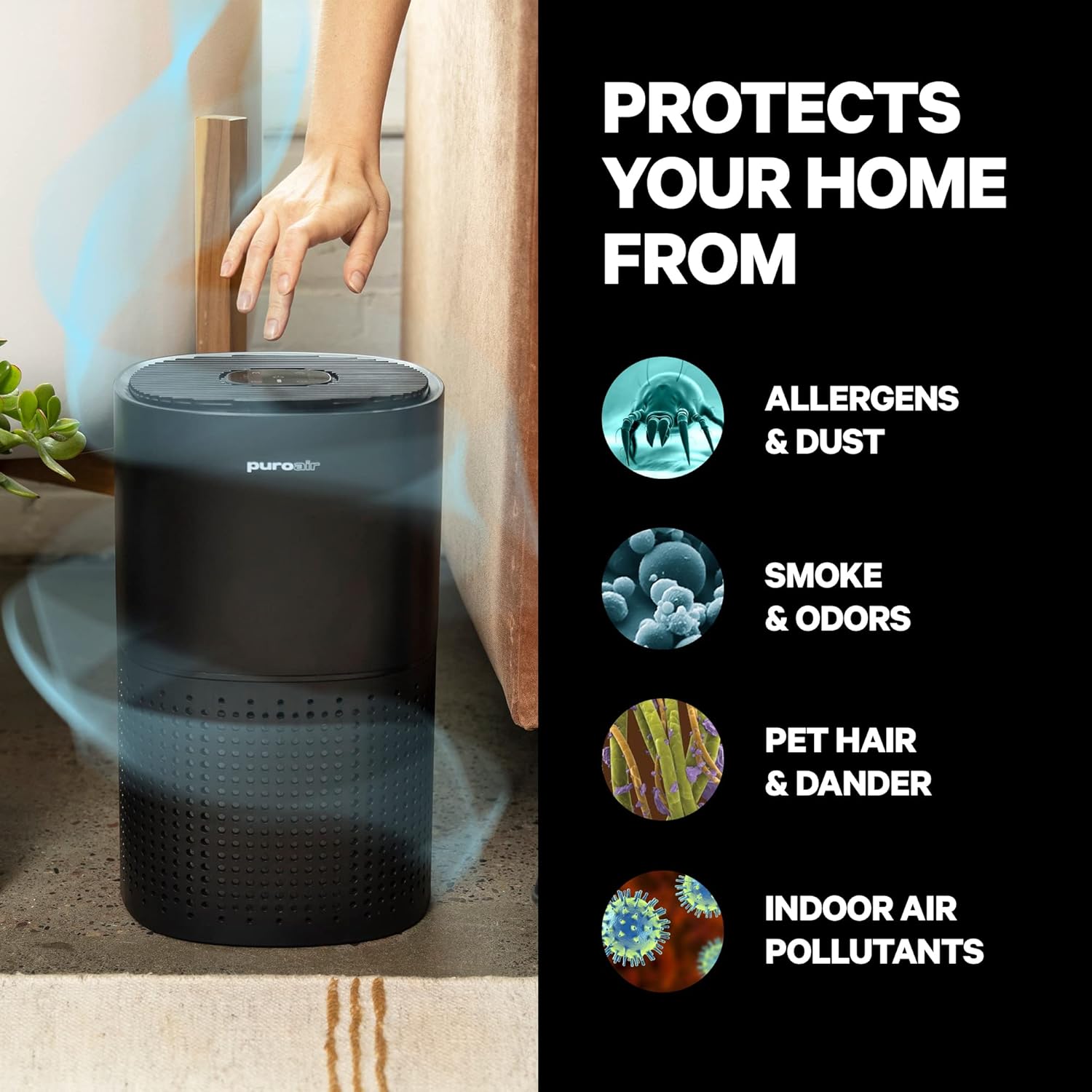 Powerful PuroAir HEPA Air Purifiers for Home Large Rooms - Covers 2,145 Sq Ft - Filters Up To 99% of Pollutants, Smoke, Pollen, Dust, and VOCs - Air Purifiers for Bedroom - Quiet HEPA Air Filter 36 dB