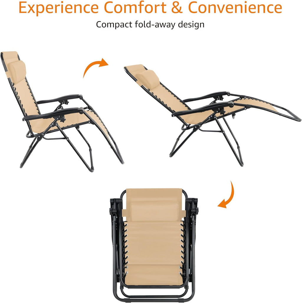 Basics Outdoor Textilene Adjustable Zero Gravity Folding Reclining Lounge Chair with Pillow, 26", Navy Blue