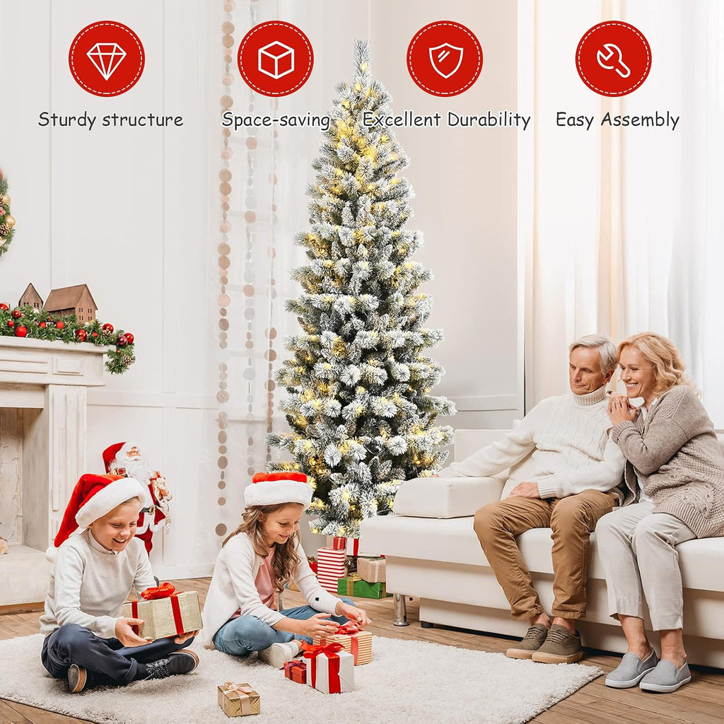 Goplus 7ft Artificial White Christmas Tree Xmas Pine Tree with Solid Metal Legs Perfect for Indoor and Outdoor Holiday Decoration