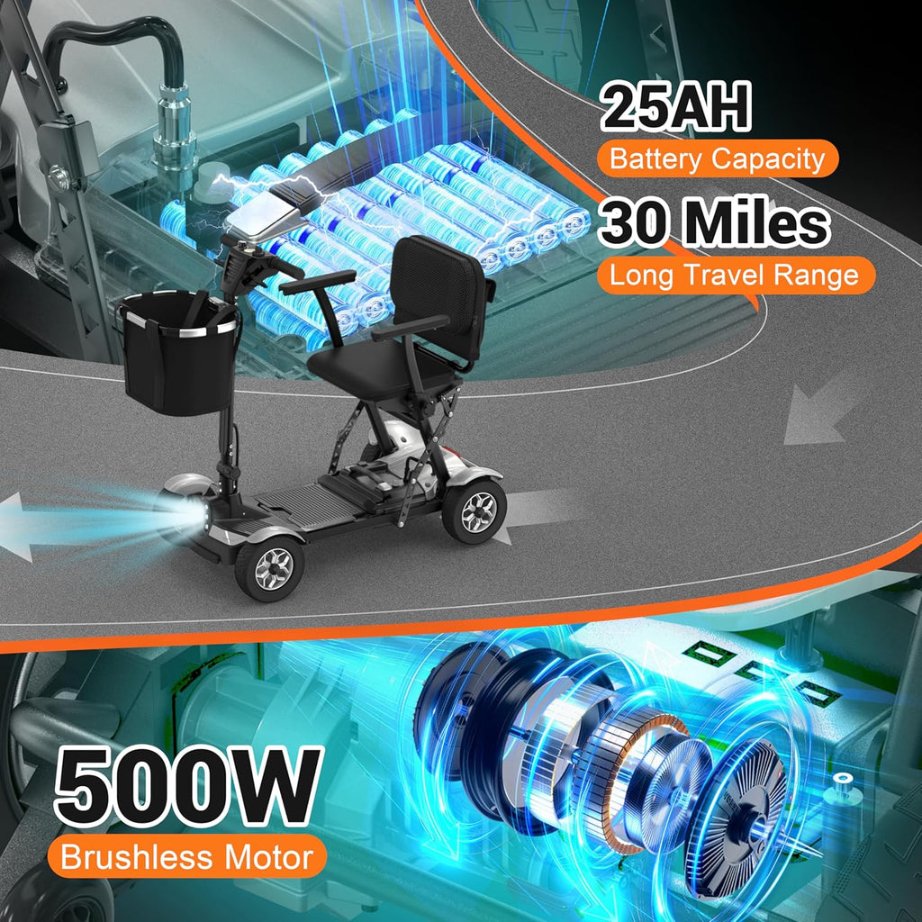 Mobility Scooter for Adults, Foldable 4 Wheels Motorized Mobility Scooter w/Dustproof Cover, 15Miles Range, Rotating Seat, 350LBS Capacity, Seniors Electric Powered Mobility for Outdoor, Red