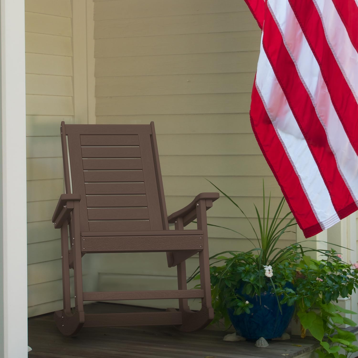 GREENVINES Outdoor Rocking Chairs | Set of 2 | Porch Rocker | HDPE Plastic | Black | Oversized Rockers | High Back | Big & Tall | Ladder Back | for Patio Outside Backyard Balcony Garden