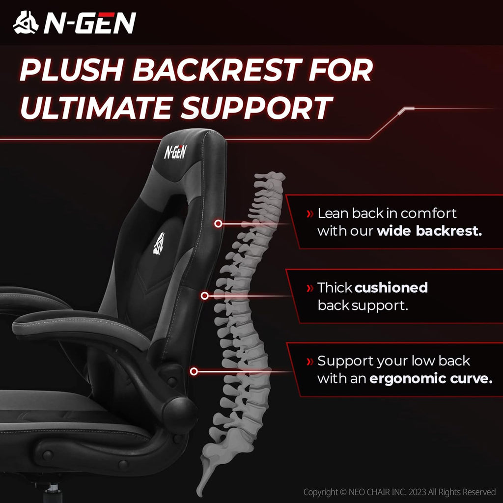 N-GEN Video Gaming Computer Chair Ergonomic Office Chair Desk Chair with Lumbar Support Flip Up Arms Adjustable Height Swivel PU Leather Executive with Wheels for Adults Women Men (Pink)