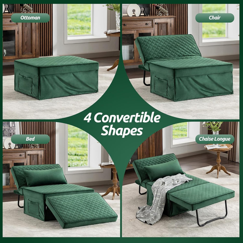 Sofa Bed, 4 in 1 Multi-Function Folding Ottoman Breathable Linen Couch Bed with Adjustable Backrest Modern Convertible Chair for Living Room Apartment Office