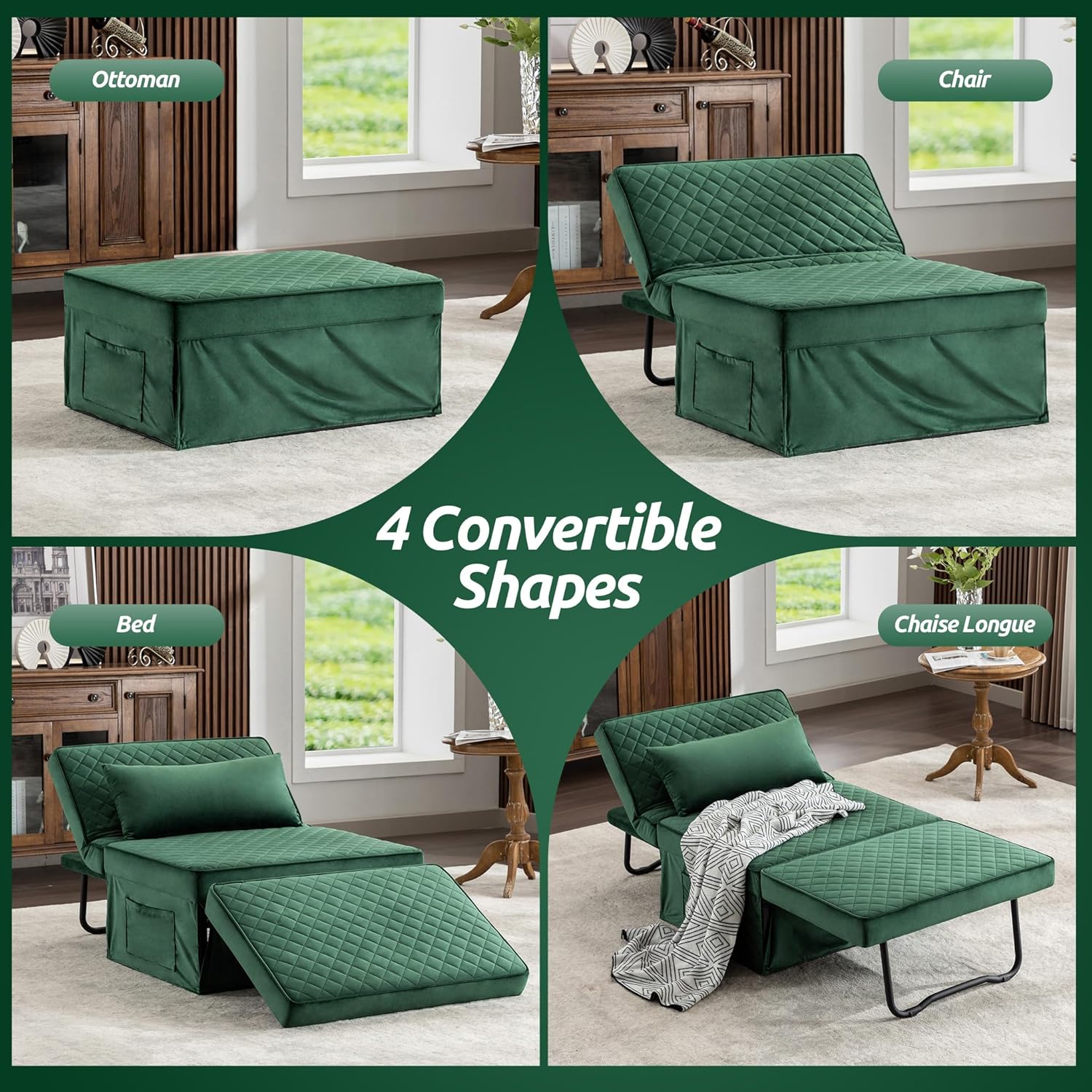 Sofa Bed, 4 in 1 Multi-Function Folding Ottoman Breathable Linen Couch Bed with Adjustable Backrest Modern Convertible Chair for Living Room Apartment Office