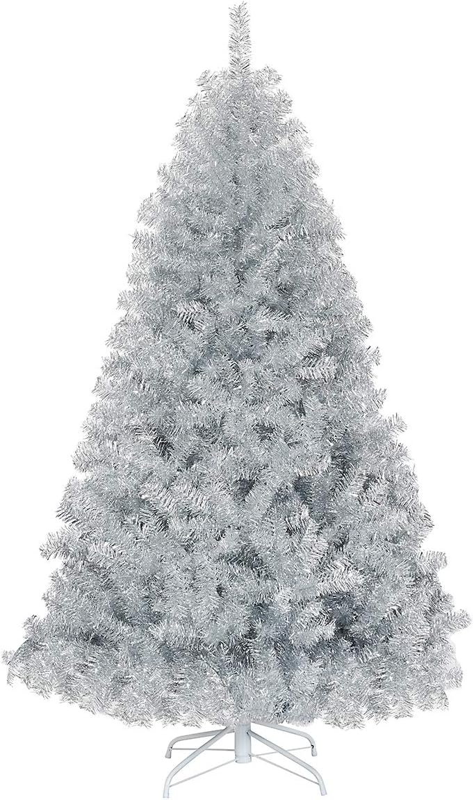 Goplus 7ft Artificial White Christmas Tree Xmas Pine Tree with Solid Metal Legs Perfect for Indoor and Outdoor Holiday Decoration