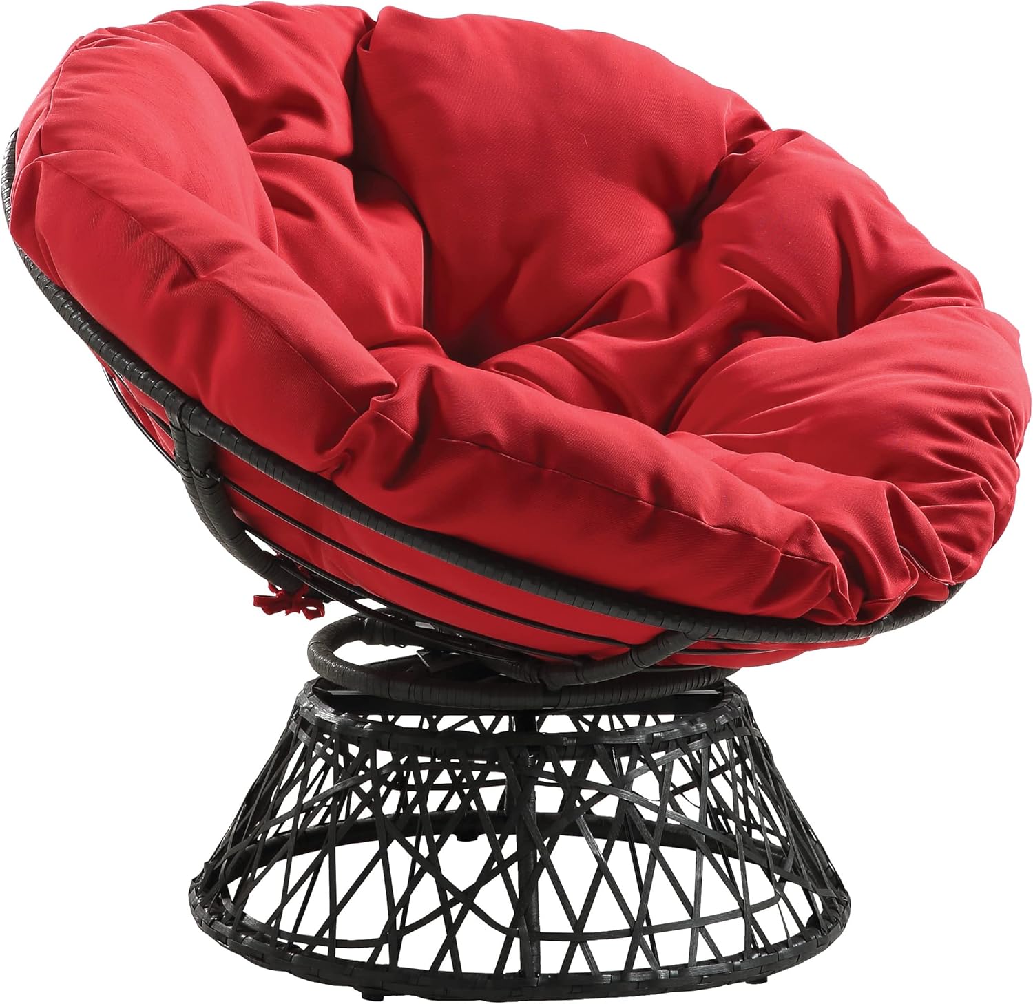 OSP Home Furnishings Wicker Papasan Chair with 360-Degree Swivel, Brown Frame with Brown Cushion