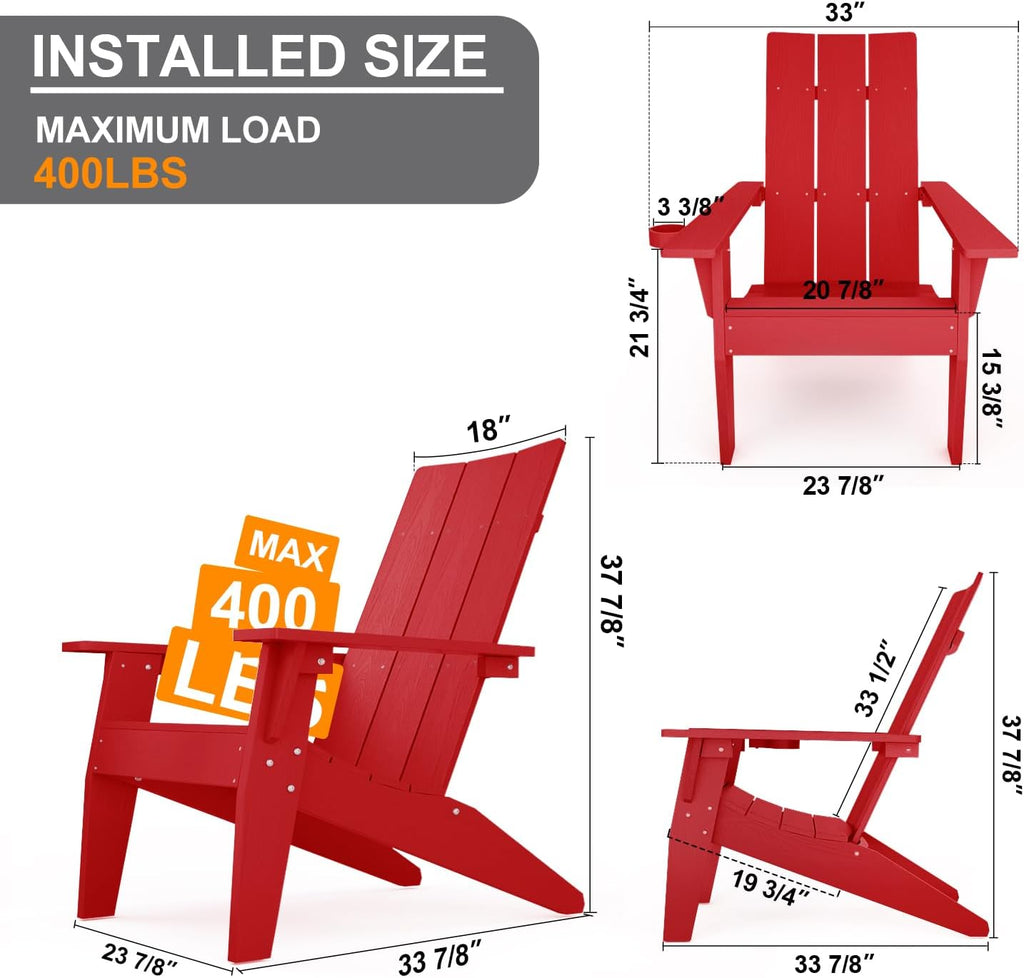MXIMU Modern Adirondack Chairs Set of 4 Weather Resistant with Cup Holder Oversize Plastic Fire Pit Chairs Plastic Outdoor Chairs for Firepit Area Seating (Black)