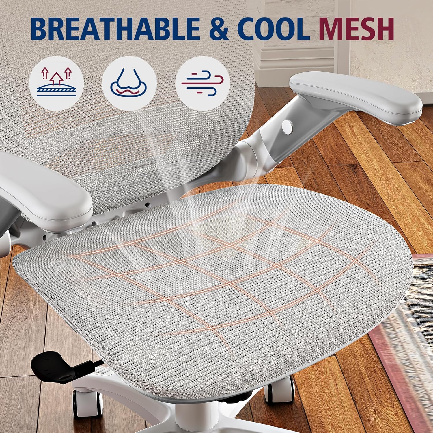 GABRYLLY Ergonomic Office Chair, High Back Home Desk Chair with Headrest, Flip-Up Arms, 90-120° Tilt Lock and Wide Cushion, Big and Tall Mesh Chairs for Man Woman, Grey Task Chair