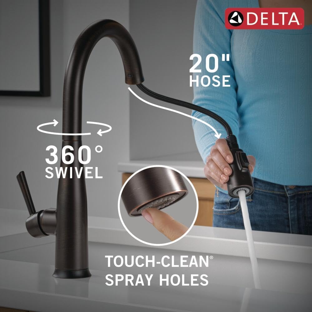 Delta Essa Touchless Kitchen Faucet with Touch Technology, Brushed Nickel Kitchen Sink Faucet with Pull Down Sprayer, Single Hole, Arctic Stainless 9113TL-AR-DST