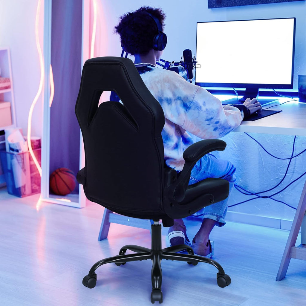 N-GEN Video Gaming Computer Chair Ergonomic Office Chair Desk Chair with Lumbar Support Flip Up Arms Adjustable Height Swivel PU Leather Executive with Wheels for Adults Women Men (Pink)