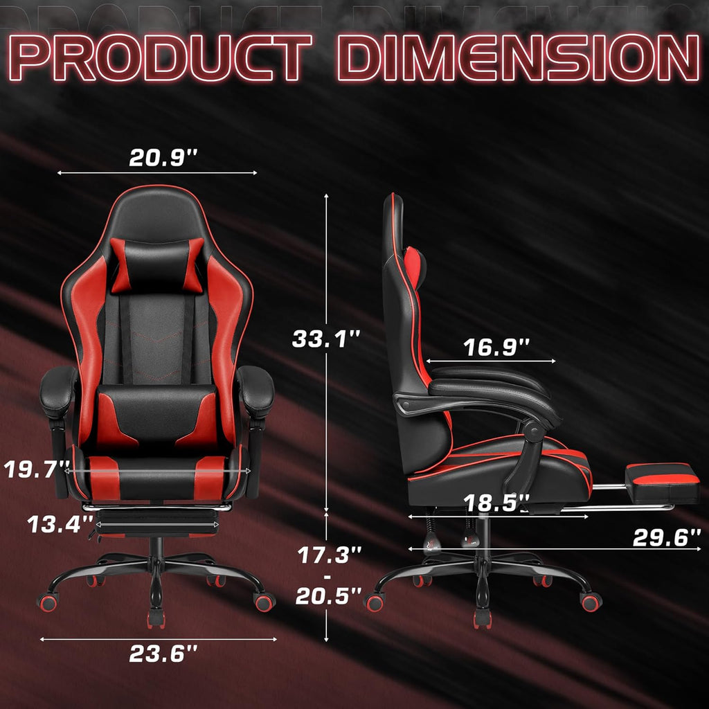 Homall Gaming Chair, Video Game Chair with Footrest and Massage Lumbar Support, Ergonomic Computer Chair Height Adjustable with Swivel Seat and Headrest (Grey)