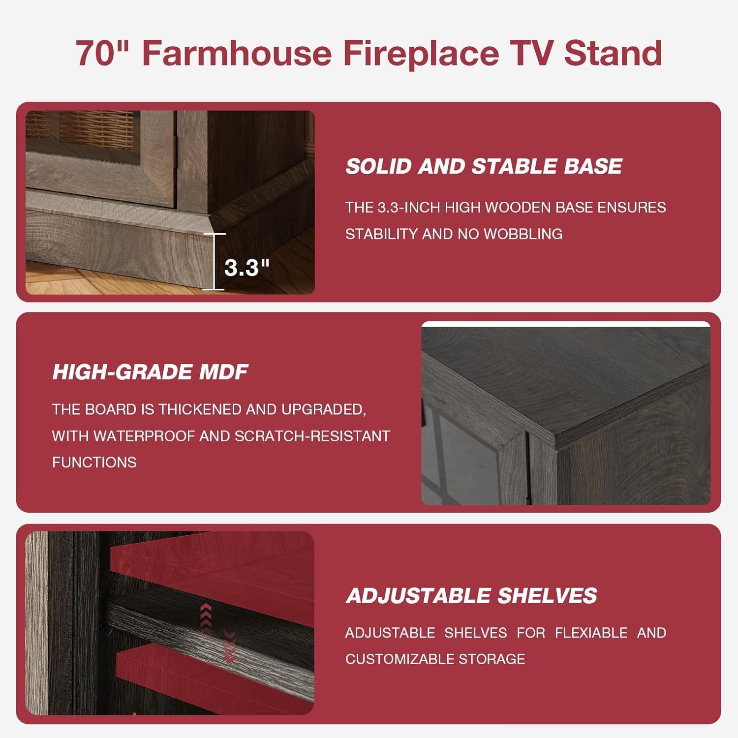 oneinmil 59'' Fireplace TV Stand, 3 Sided Glass Media Entertainment Center Console Table for TVs up to 65'' with Glass Door Adjustable Flame LED Color for Living Room, Set of TV Table, White
