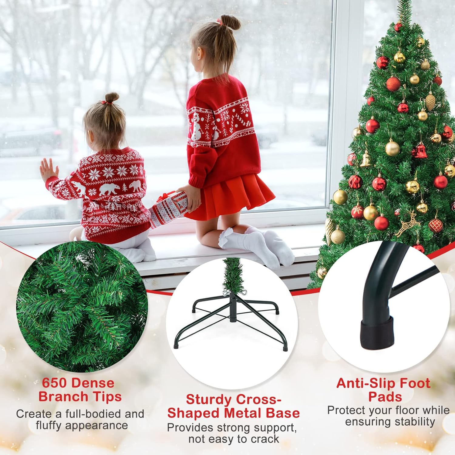 Goplus 7ft Artificial White Christmas Tree Xmas Pine Tree with Solid Metal Legs Perfect for Indoor and Outdoor Holiday Decoration
