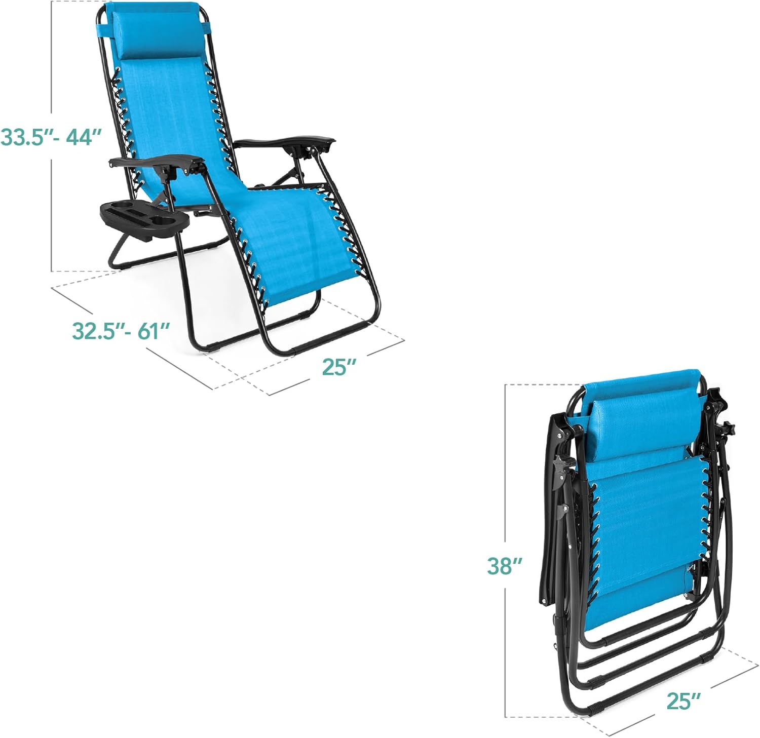 Best Choice Products Set of 2 Adjustable Steel Mesh Zero Gravity Lounge Chair Recliners w/Pillows and Cup Holder Trays - Beige