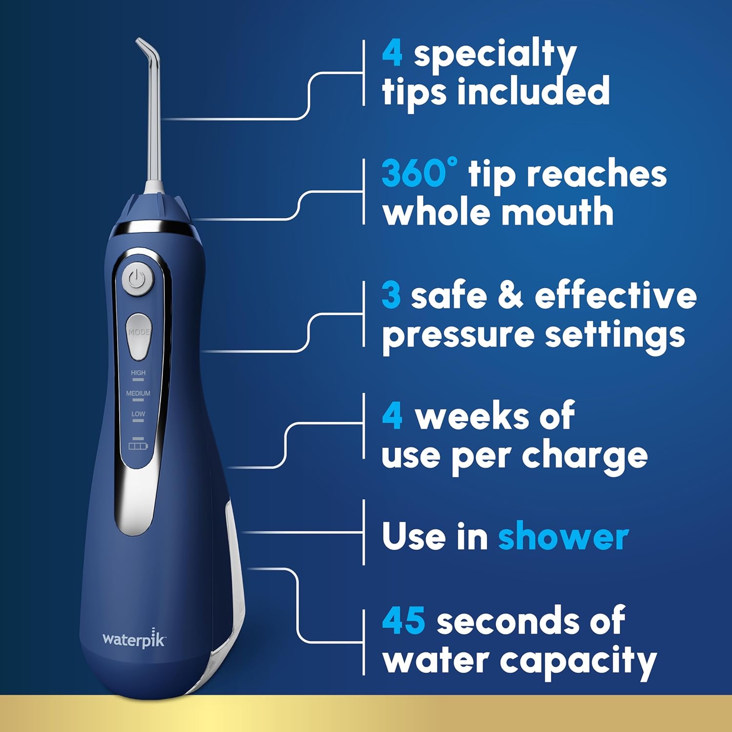 Waterpik Cordless Advanced 2.0 Water Flosser For Teeth, Gums, Braces, Dental Care With Travel Bag and 4 Tips, ADA Accepted, Rechargeable, Portable, and Waterproof, Black WP-582, Packaging May Vary