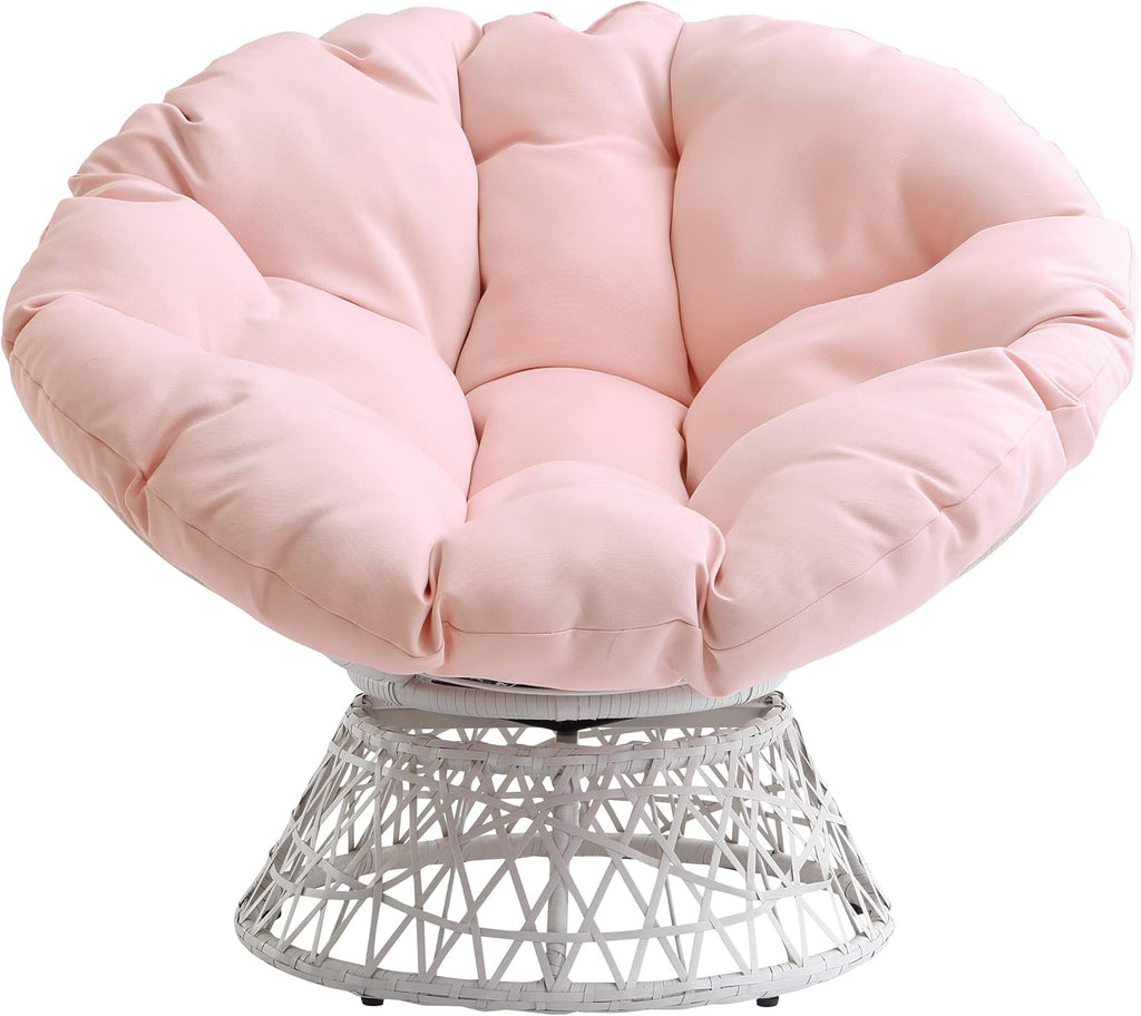 OSP Home Furnishings Wicker Papasan Chair with 360-Degree Swivel, Brown Frame with Brown Cushion