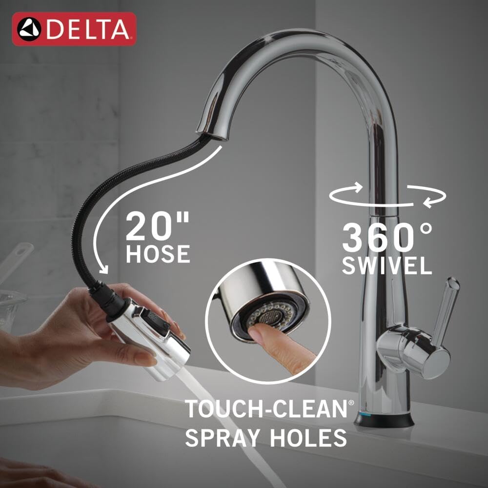 Delta Essa Touchless Kitchen Faucet with Touch Technology, Brushed Nickel Kitchen Sink Faucet with Pull Down Sprayer, Single Hole, Arctic Stainless 9113TL-AR-DST