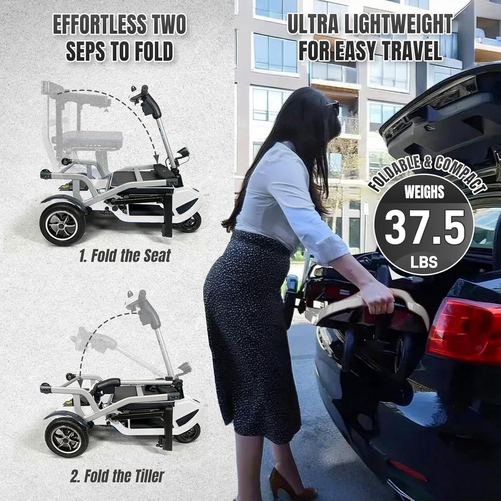 R3b-Mobility Scooters for Seniors Adults Ultra Lightweight Electric Powered Folding 4 Wheel Mobility Scooter with Headlight Cup Holder, Compact & Convenient for Travel Airline Approved, Blue