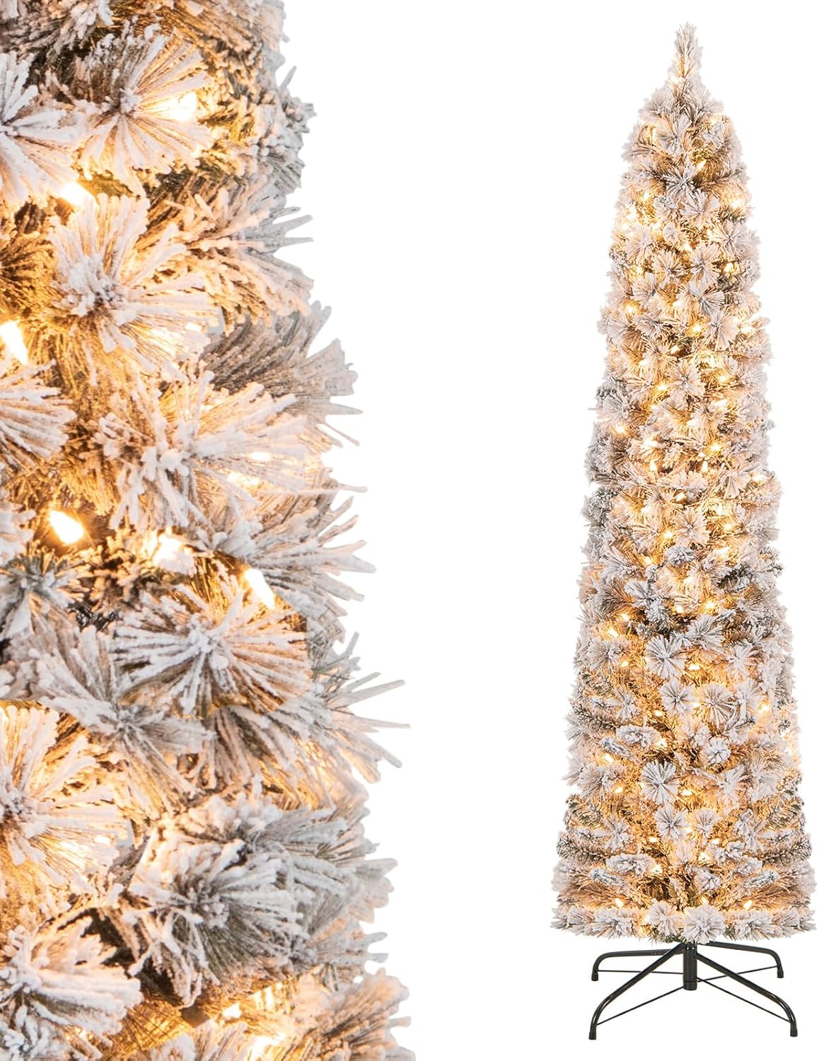 Goplus 7ft Artificial White Christmas Tree Xmas Pine Tree with Solid Metal Legs Perfect for Indoor and Outdoor Holiday Decoration