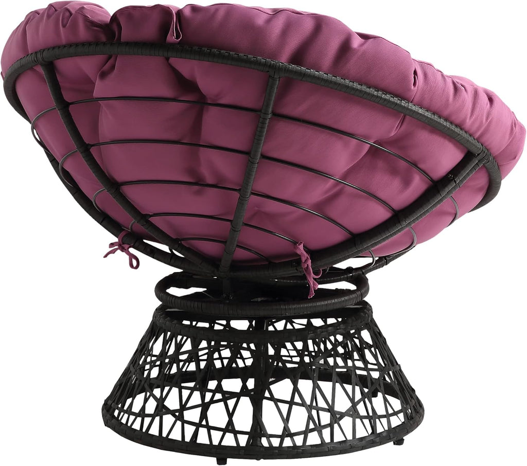 OSP Home Furnishings Wicker Papasan Chair with 360-Degree Swivel, Brown Frame with Brown Cushion
