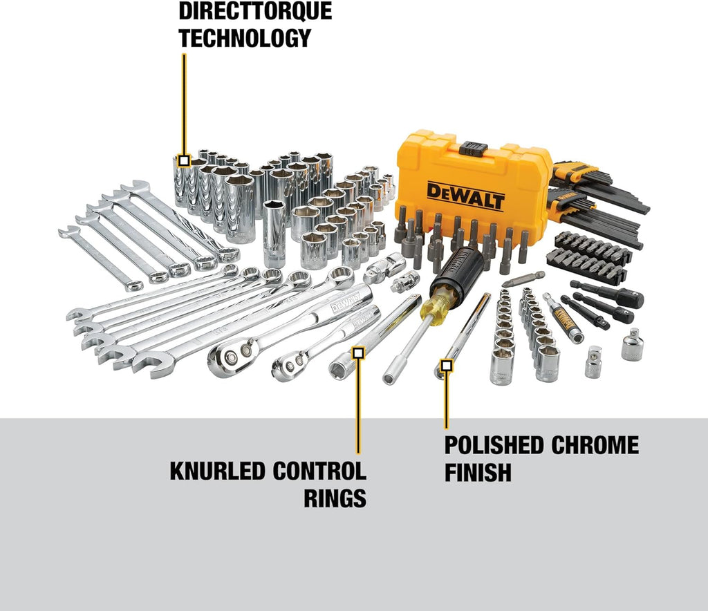 DEWALT Mechanics Tool Kit (DWMT73803) and Screwdriver & Drill Bit Set (DWA2FTS100)