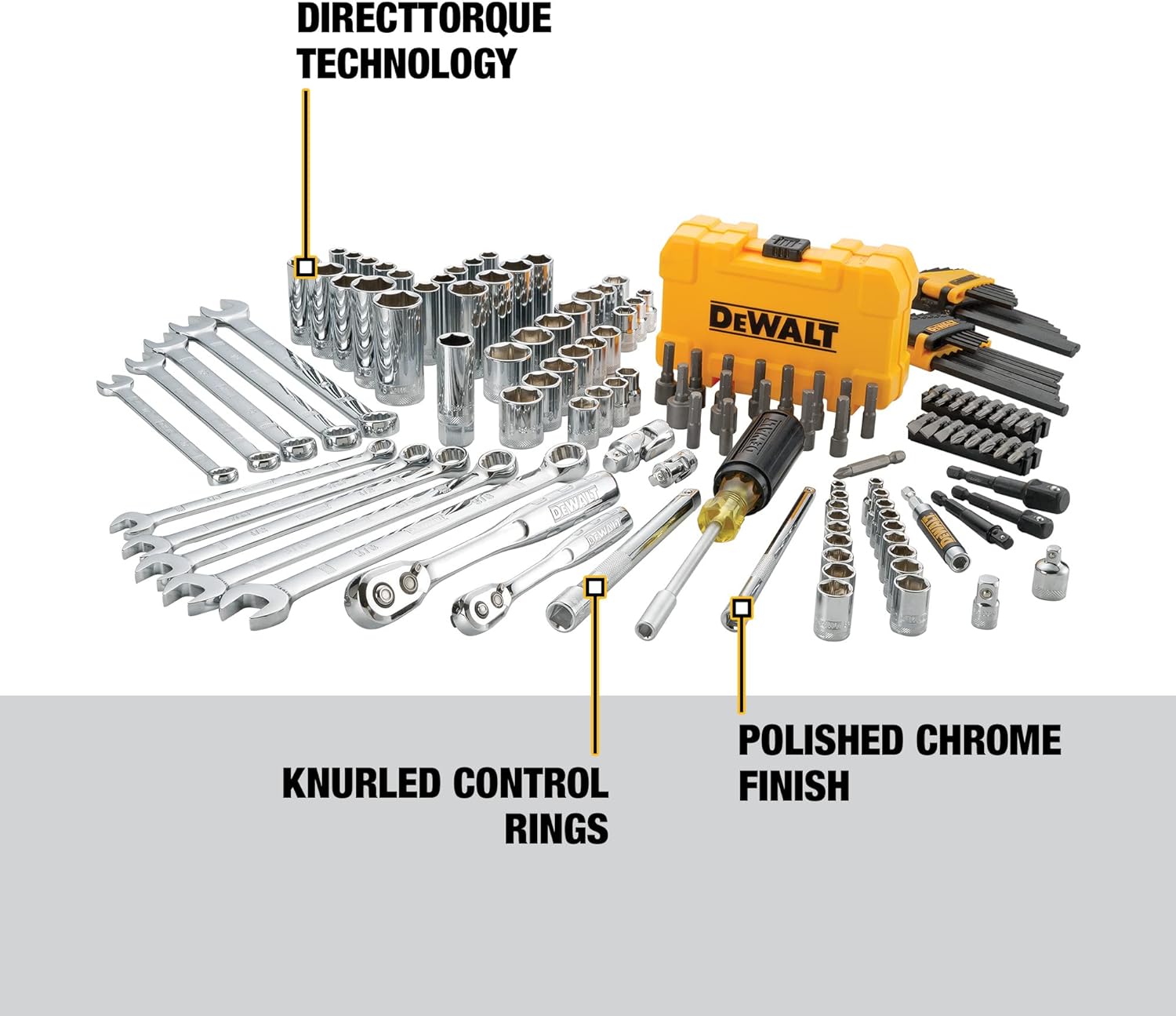 DEWALT Mechanics Tool Kit (DWMT73803) and Screwdriver & Drill Bit Set (DWA2FTS100)