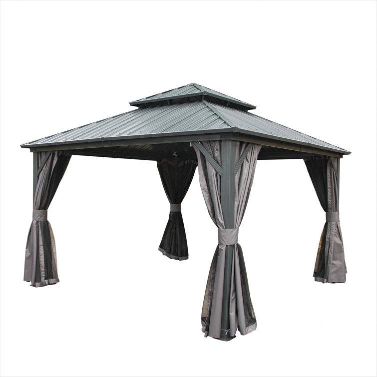 Galvanized Steel Patio Gazebo with Overhang Slope-design Double Roof